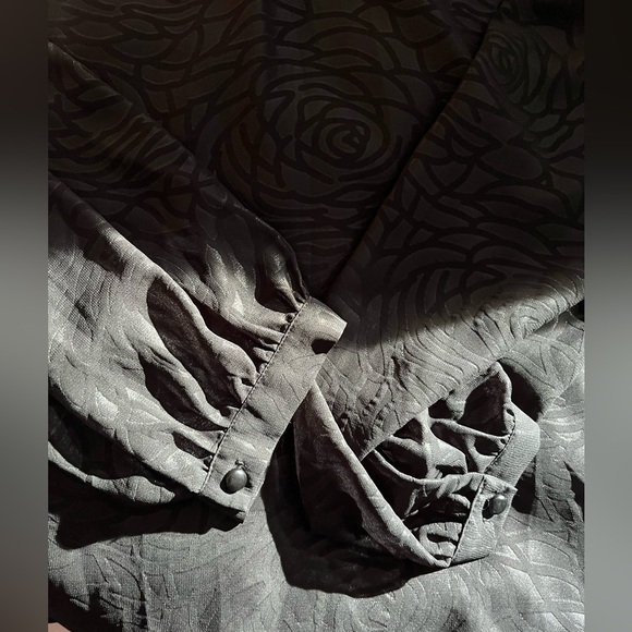 Pleione | Black Sheer Blouse with Rose Print | Size Medium - Picture 5 of 6